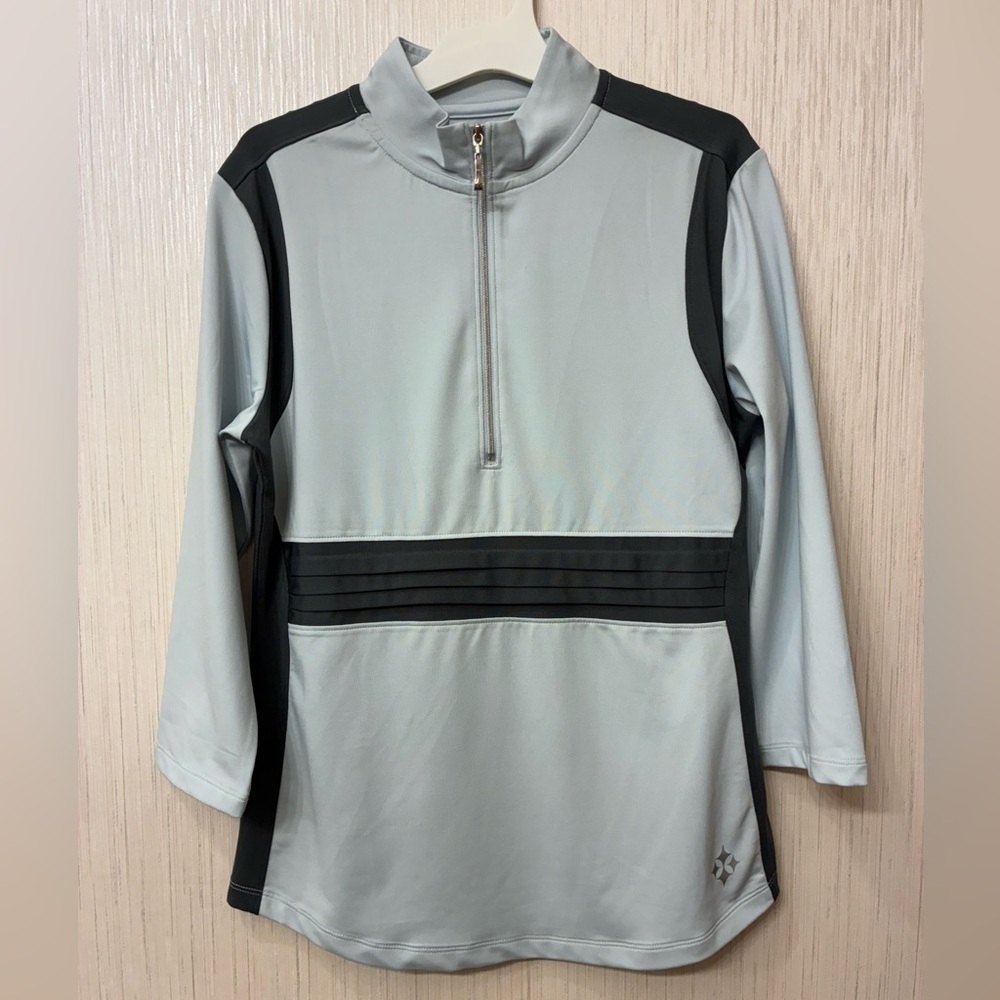Jofit women's 1/4 zip long-sleeved M golf shirt top in light pale blue and‎ grey